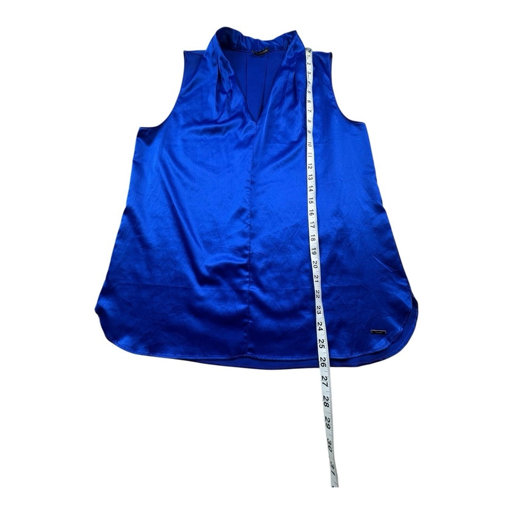 Tahari Royal‎ Blue Sleeveless Blouse V Neck Draped Front Size Medium - Picture 5 of 7